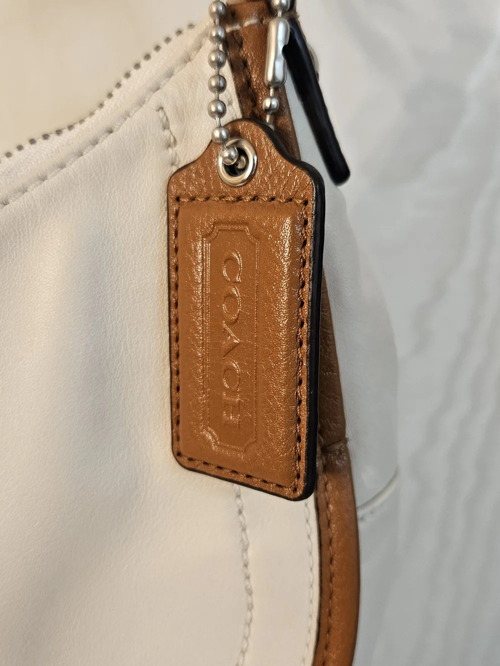 Coach Cream Leather Hobo with Brown Trim and Buckle